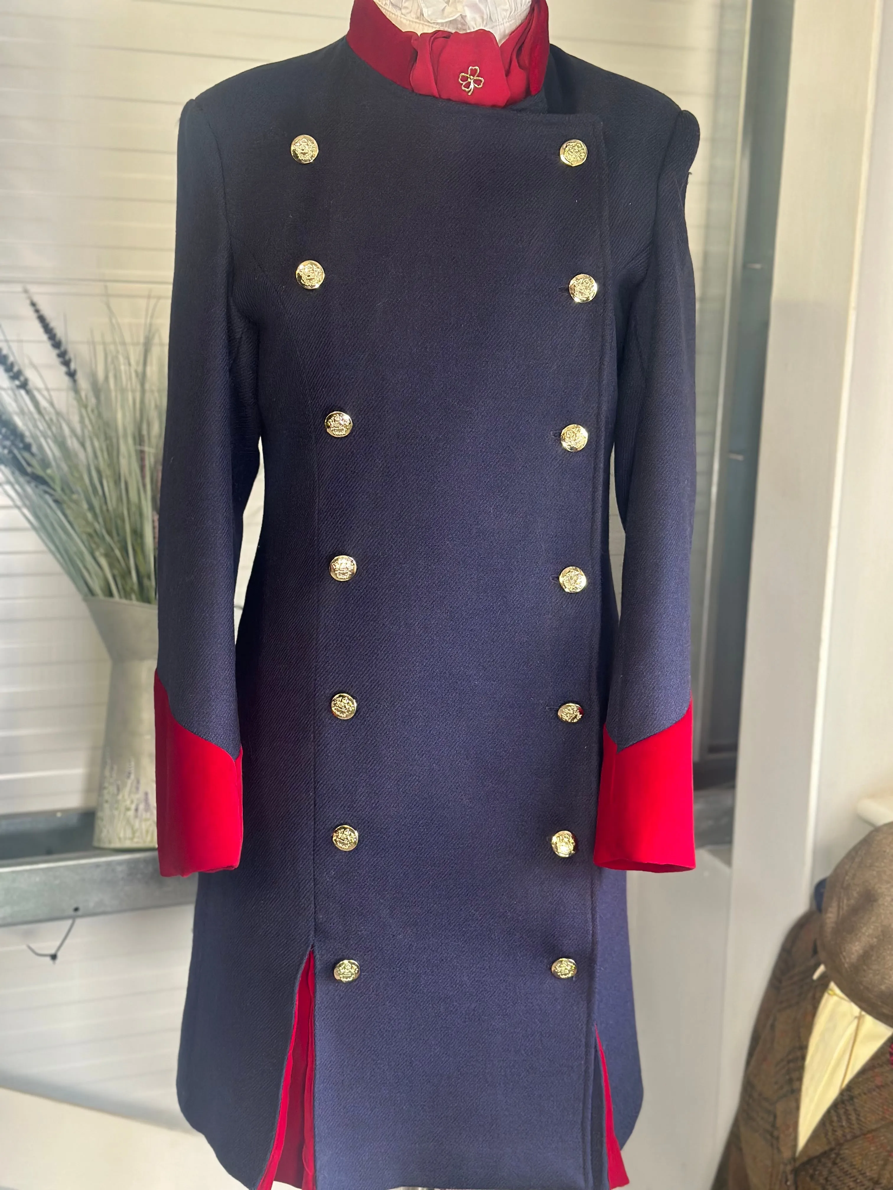 IN STOCK: REDUCED - STUNNING NAVY & RED VELVET DRESS COAT