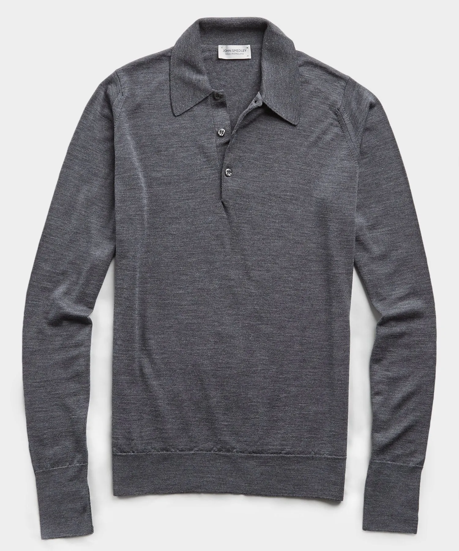 John Smedley Long Sleeve  Easy Fit Merino Polo Sweater in Charcoal