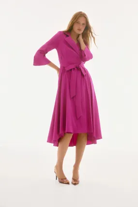 JOSEPH RIBKOFF | Stretch Taffeta High Low Wrap Dress Magenta 251727