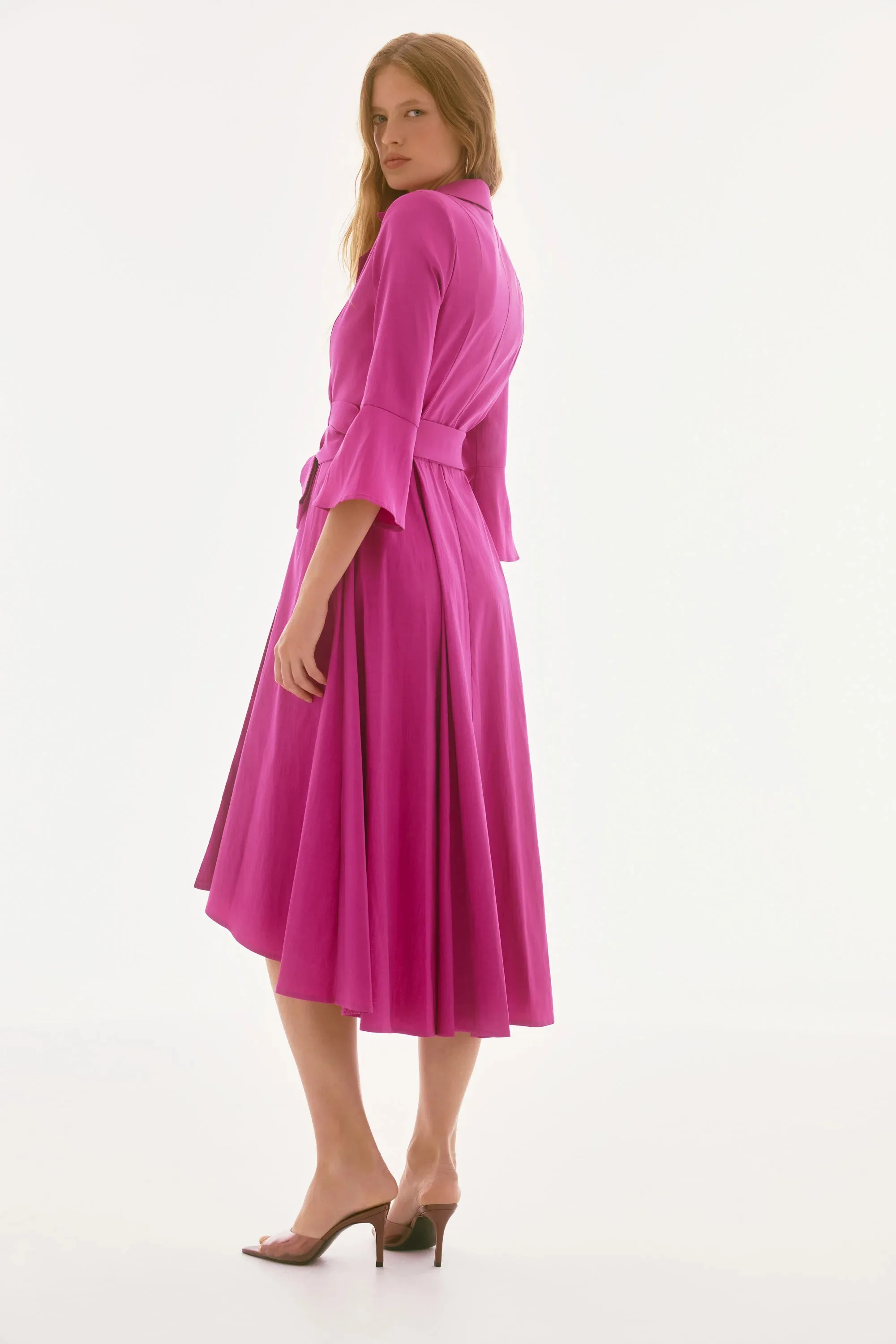 JOSEPH RIBKOFF | Stretch Taffeta High Low Wrap Dress Magenta 251727