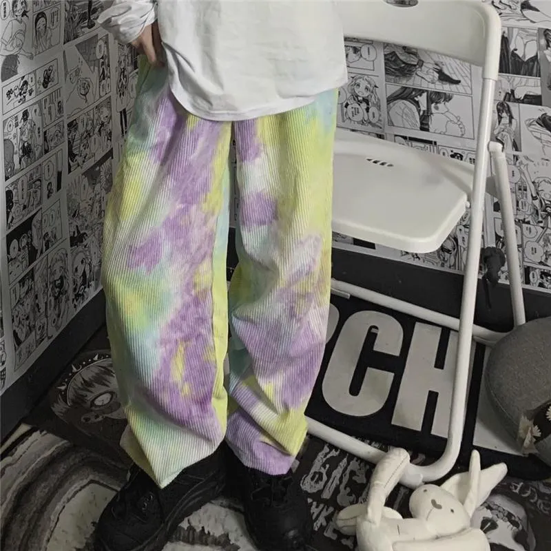 Kawaii Pastel Tie Dye Pattern Corduroy Pants