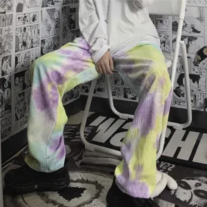 Kawaii Pastel Tie Dye Pattern Corduroy Pants