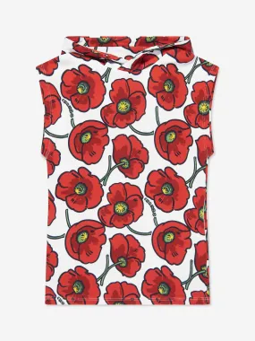 KENZO Girls Sleeveless Hooded Poppy Dress in Cream