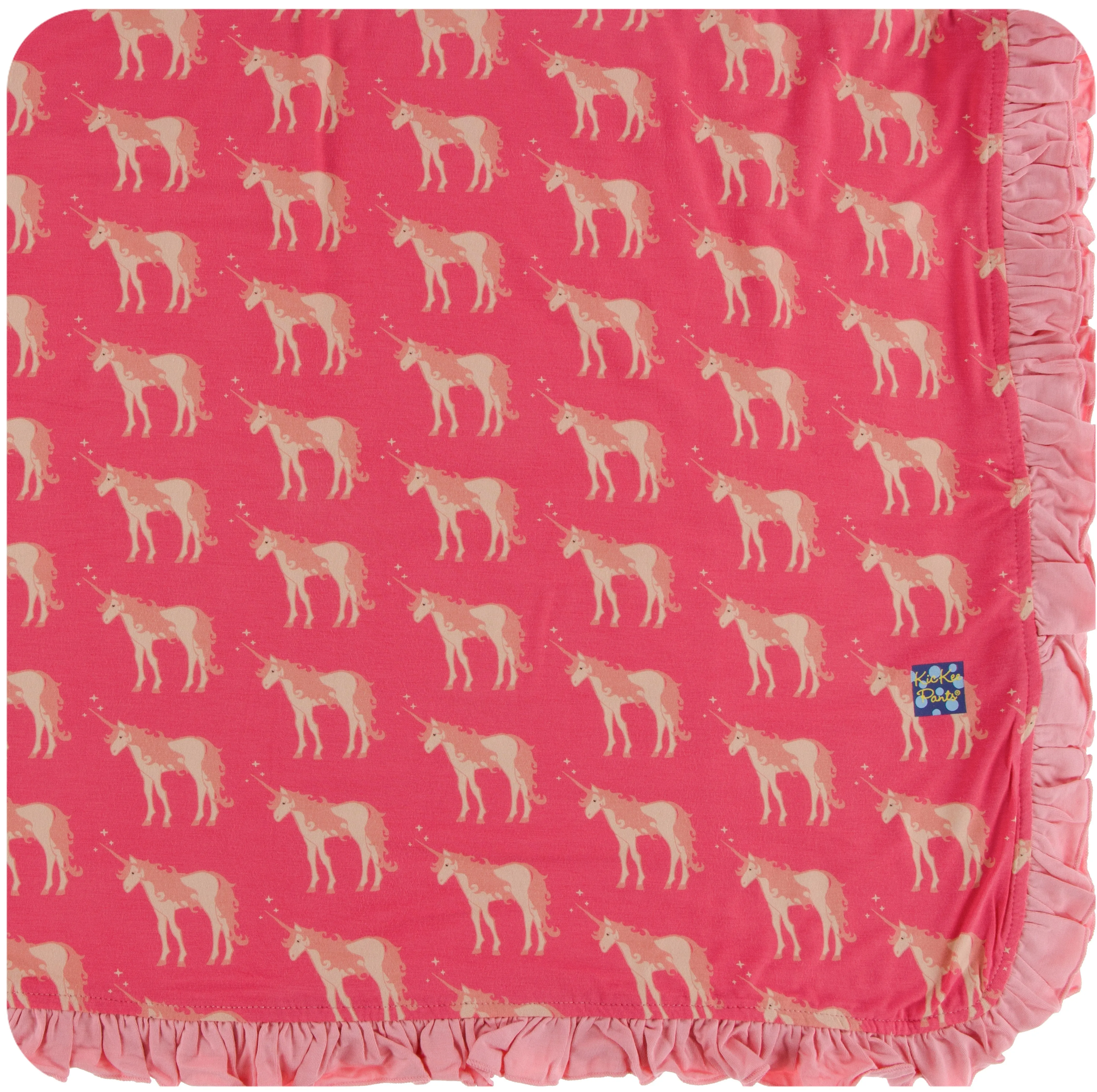 KicKee Pants Red Ginger Unicorns Ruffle Toddler Blanket