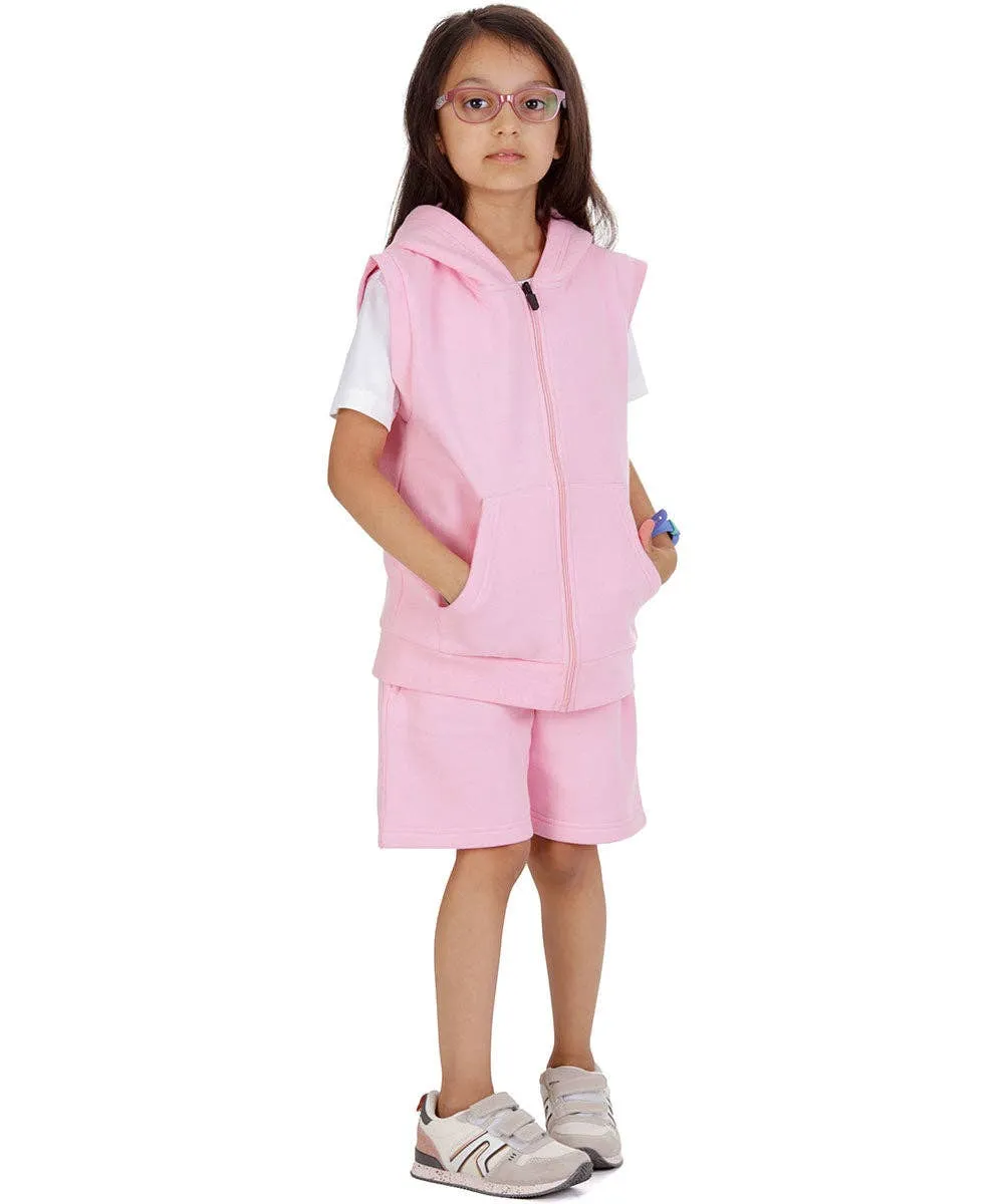 Kids Pink 2-Piece Gilet and Shorts Set: Pink