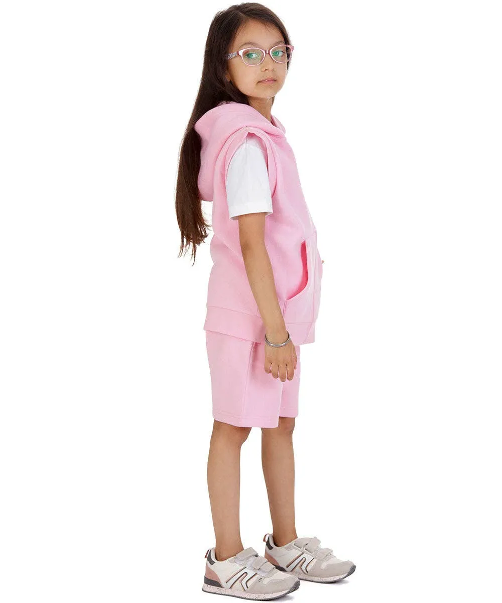 Kids Pink 2-Piece Gilet and Shorts Set: Pink