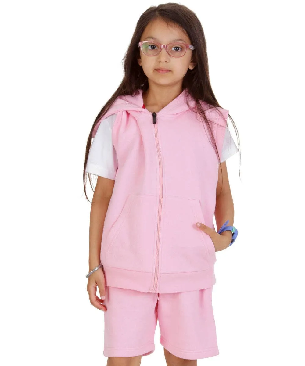 Kids Pink 2-Piece Gilet and Shorts Set: Pink