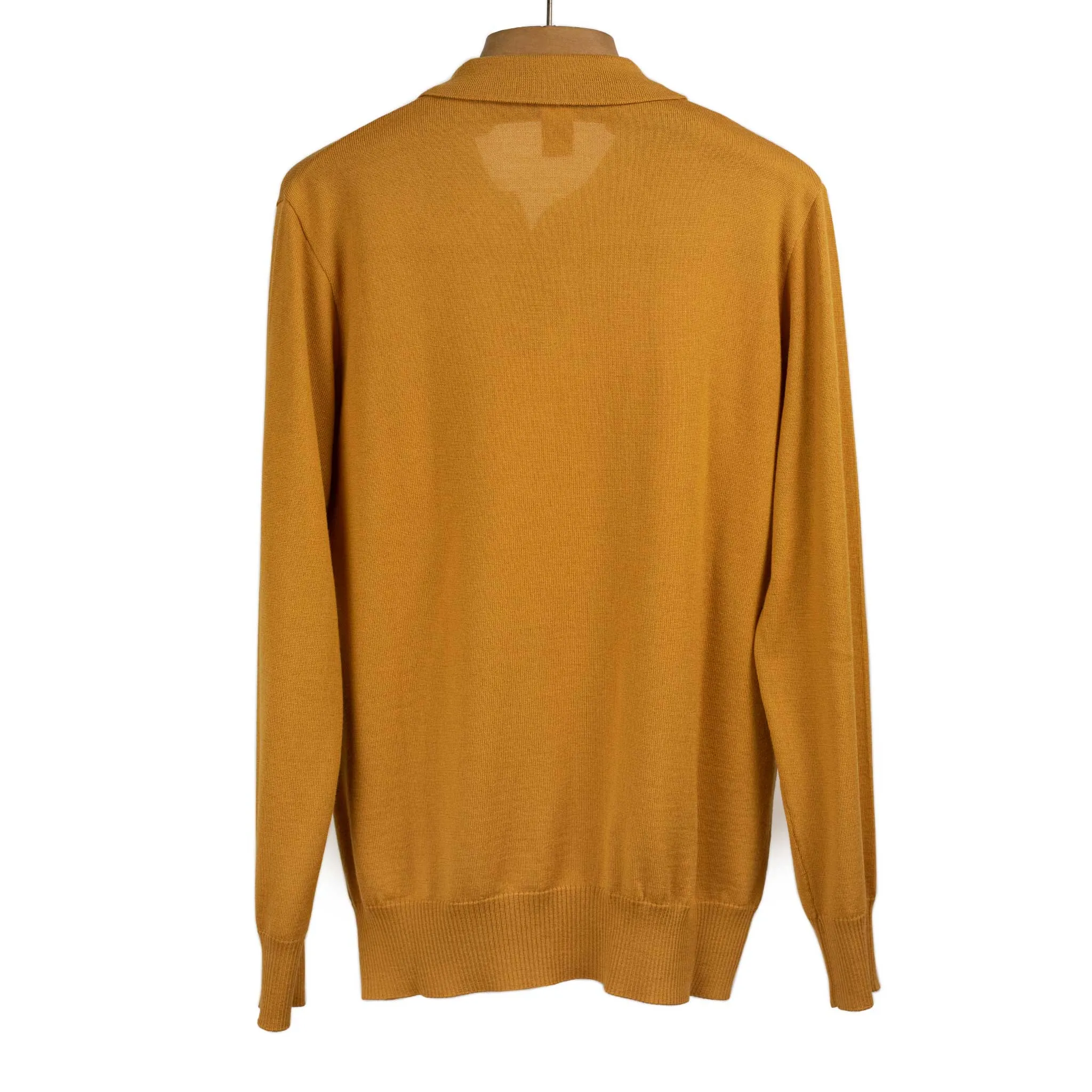 Knit long sleeve polo in ochre gold merino wool (restock)