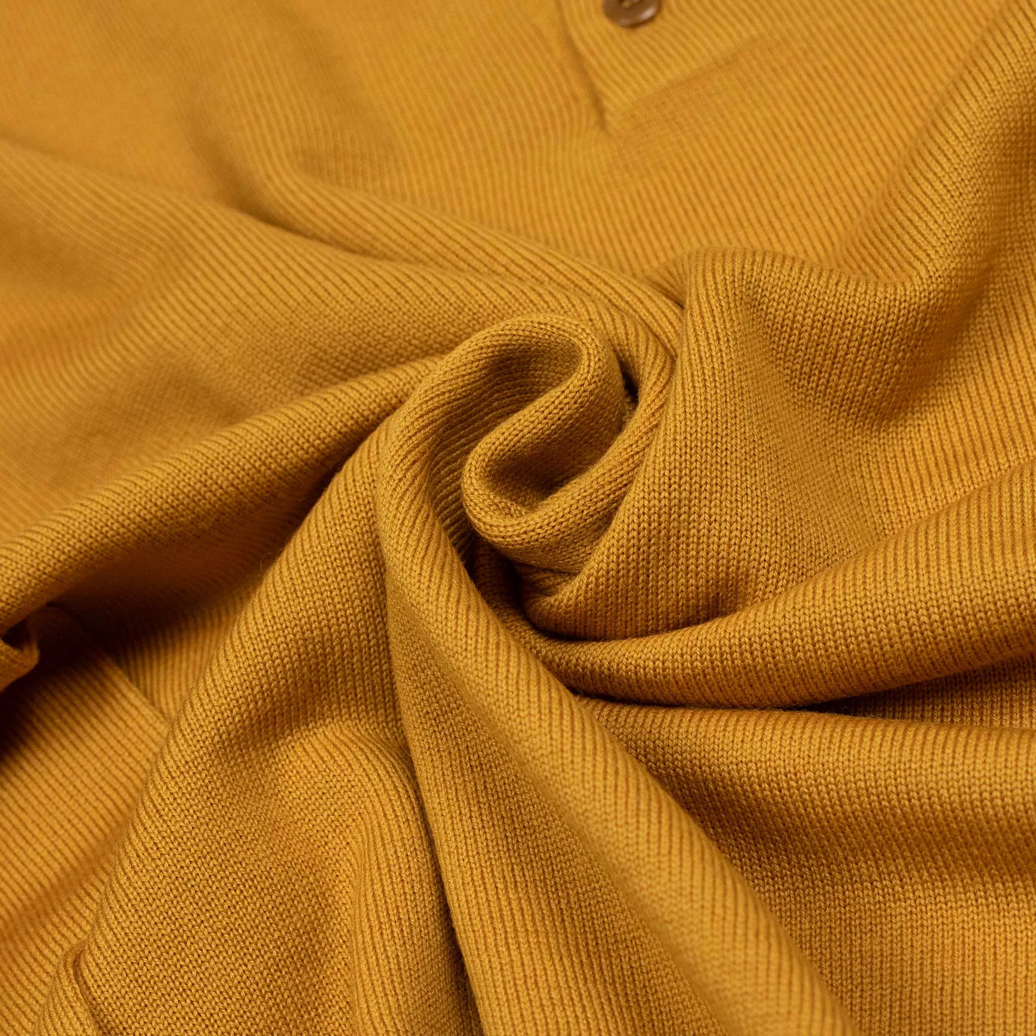 Knit long sleeve polo in ochre gold merino wool (restock)