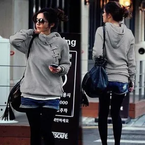 Ladies trendy warm high neck pullover sweater  hoodie