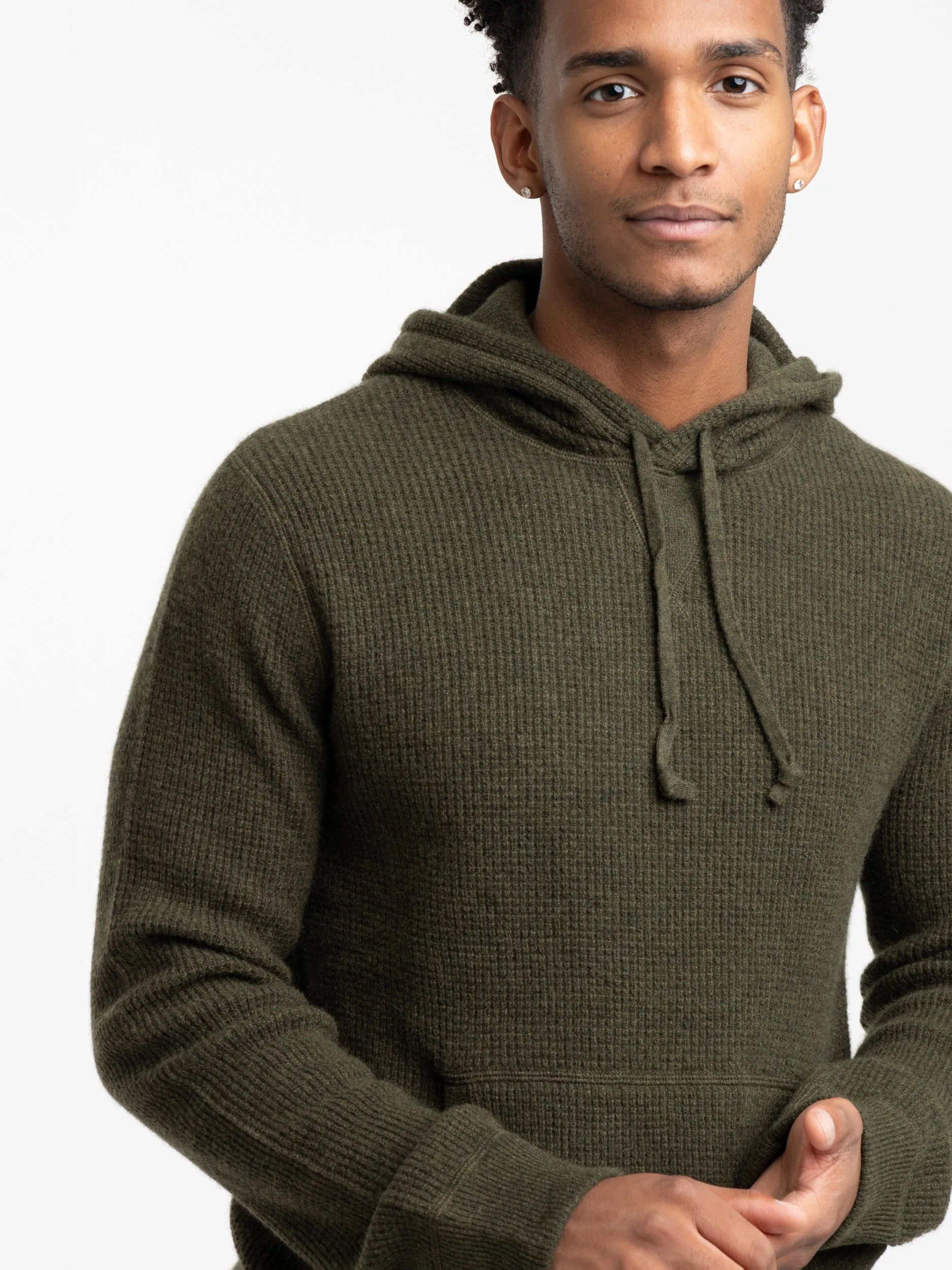 Leaf Green Heather Washable Cashmere Hooded Sweater