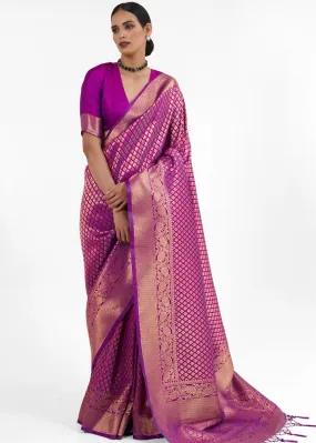 Lollipop Purple Kanjivaram Soft Woven Silk Saree