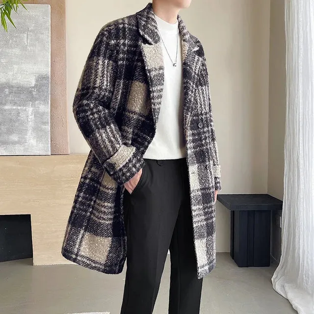 Long Plaid Pattern Woolen Coat