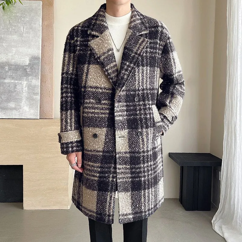 Long Plaid Pattern Woolen Coat