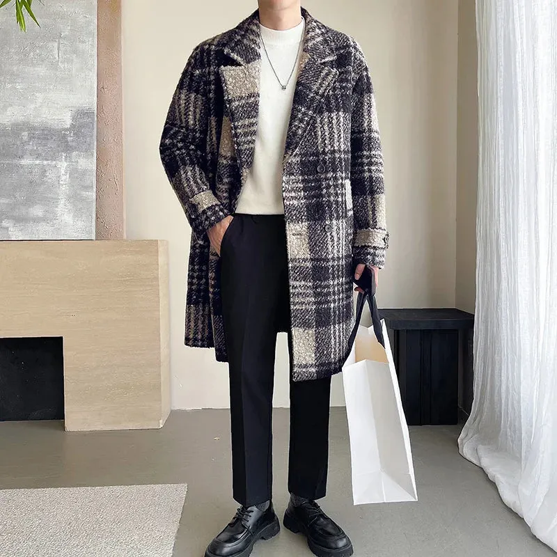 Long Plaid Pattern Woolen Coat