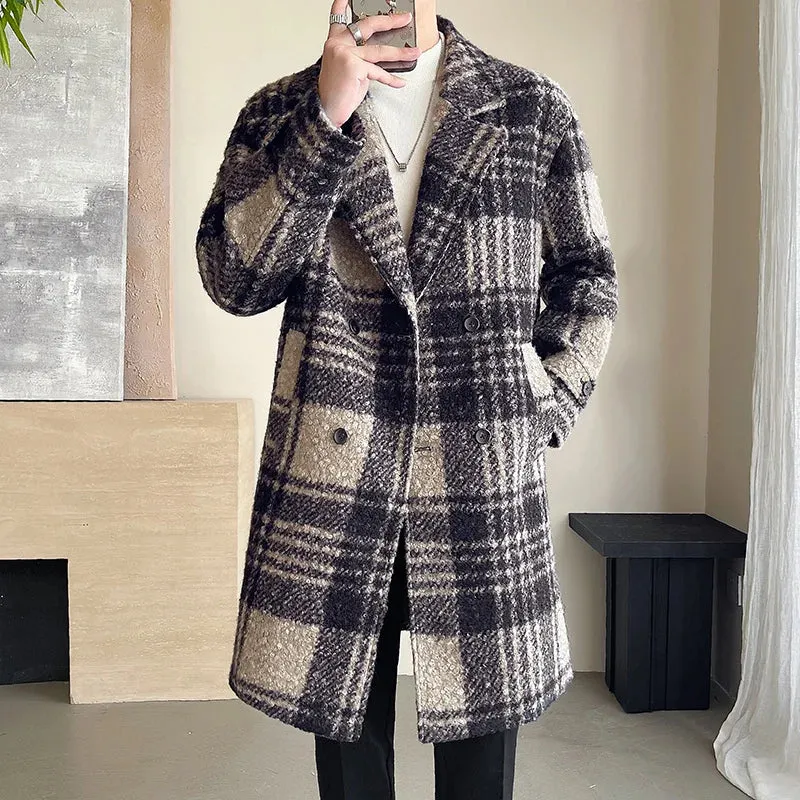 Long Plaid Pattern Woolen Coat