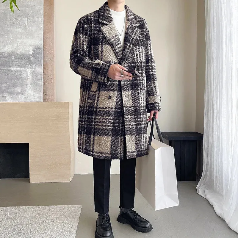 Long Plaid Pattern Woolen Coat