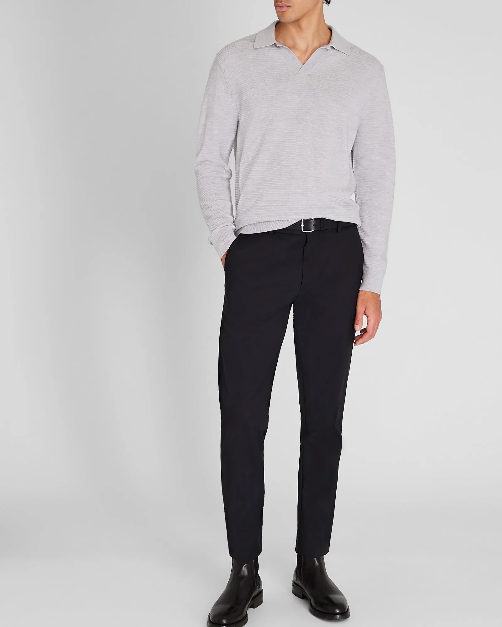 Long-Sleeve Refined Textured Polo