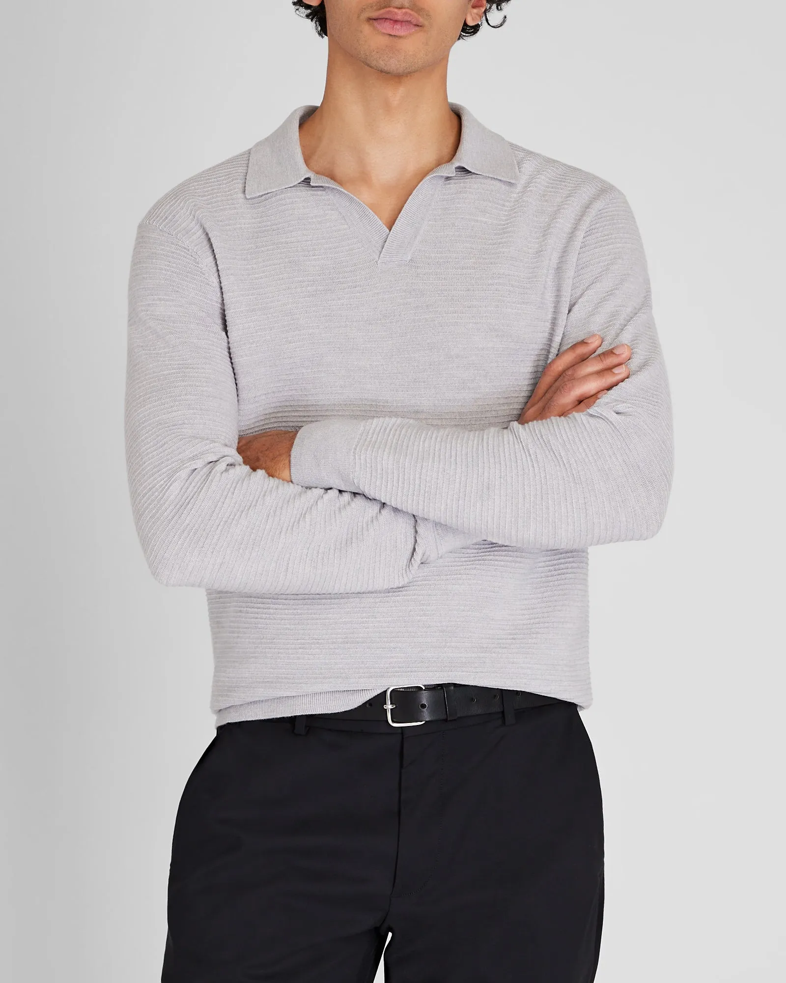 Long-Sleeve Refined Textured Polo