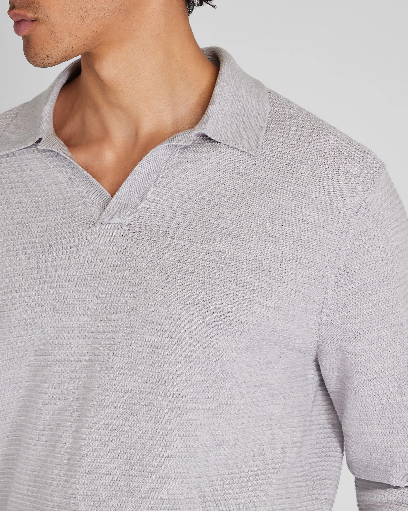 Long-Sleeve Refined Textured Polo