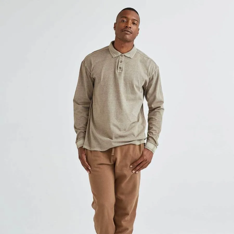 Long Sleeve Relaxed Polo (Warm Grey)