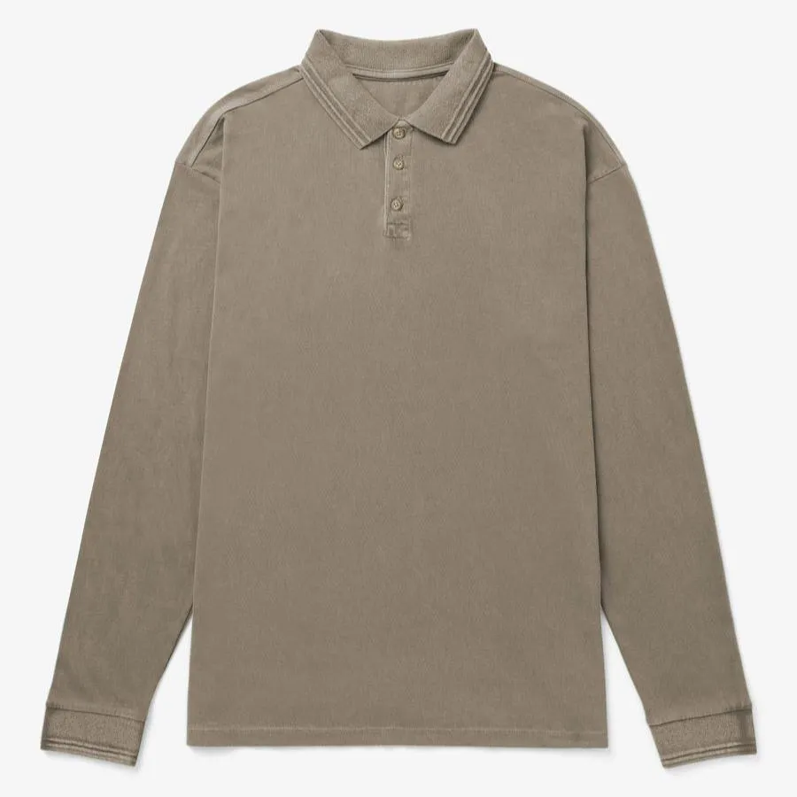 Long Sleeve Relaxed Polo (Warm Grey)