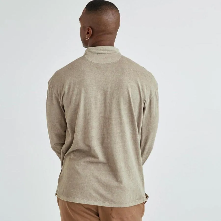 Long Sleeve Relaxed Polo (Warm Grey)