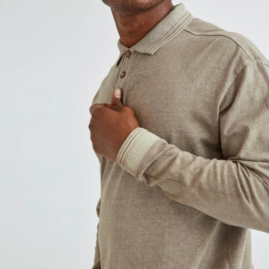 Long Sleeve Relaxed Polo (Warm Grey)