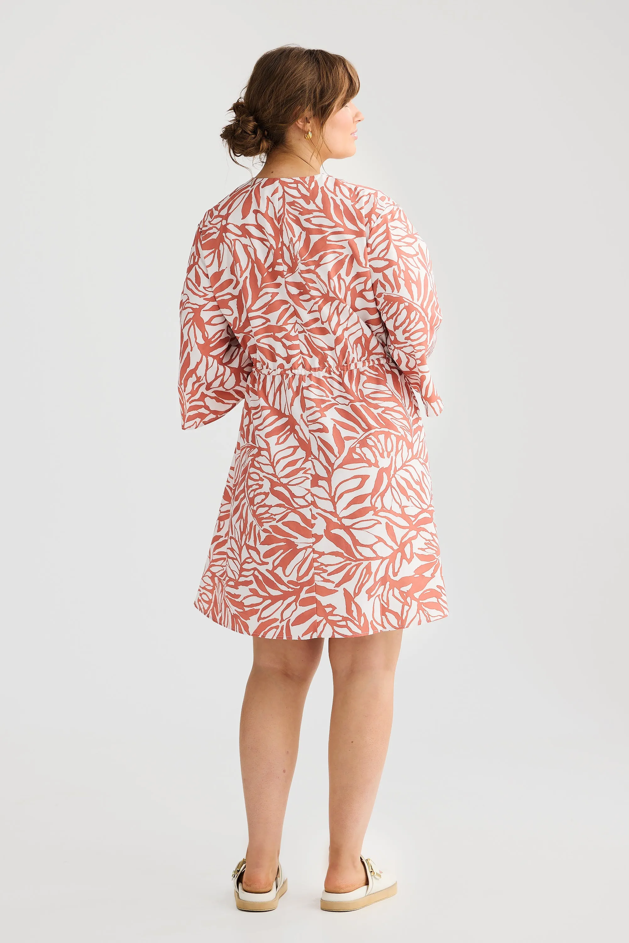 Long Sleeve Wrap Mini Dress - Terracotta Stencil