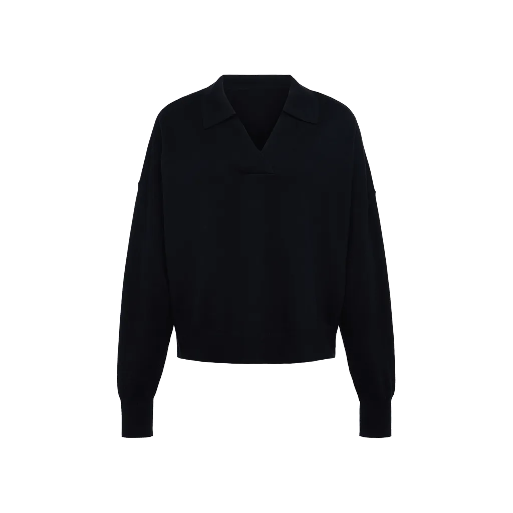 Luxe Knit Polo Sweater | Black