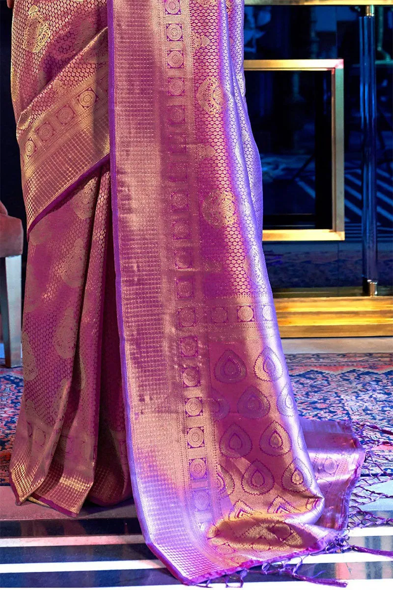 Mellifluous Purple Kanjivaram Silk Saree With Beautiful Blouse Piece