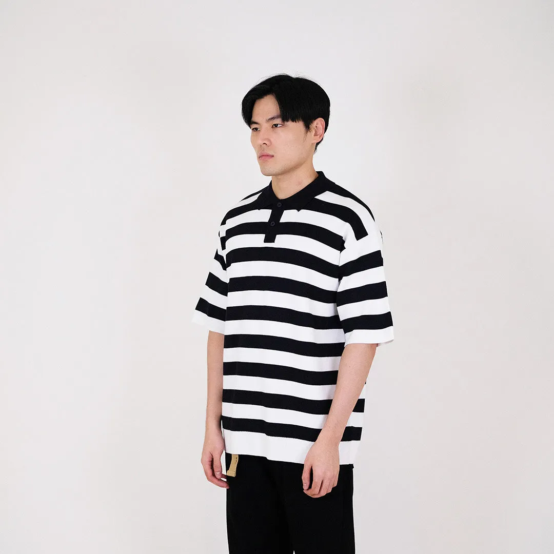 Men Oversized Stripe Polo Sweater - Navy - SM2311162C