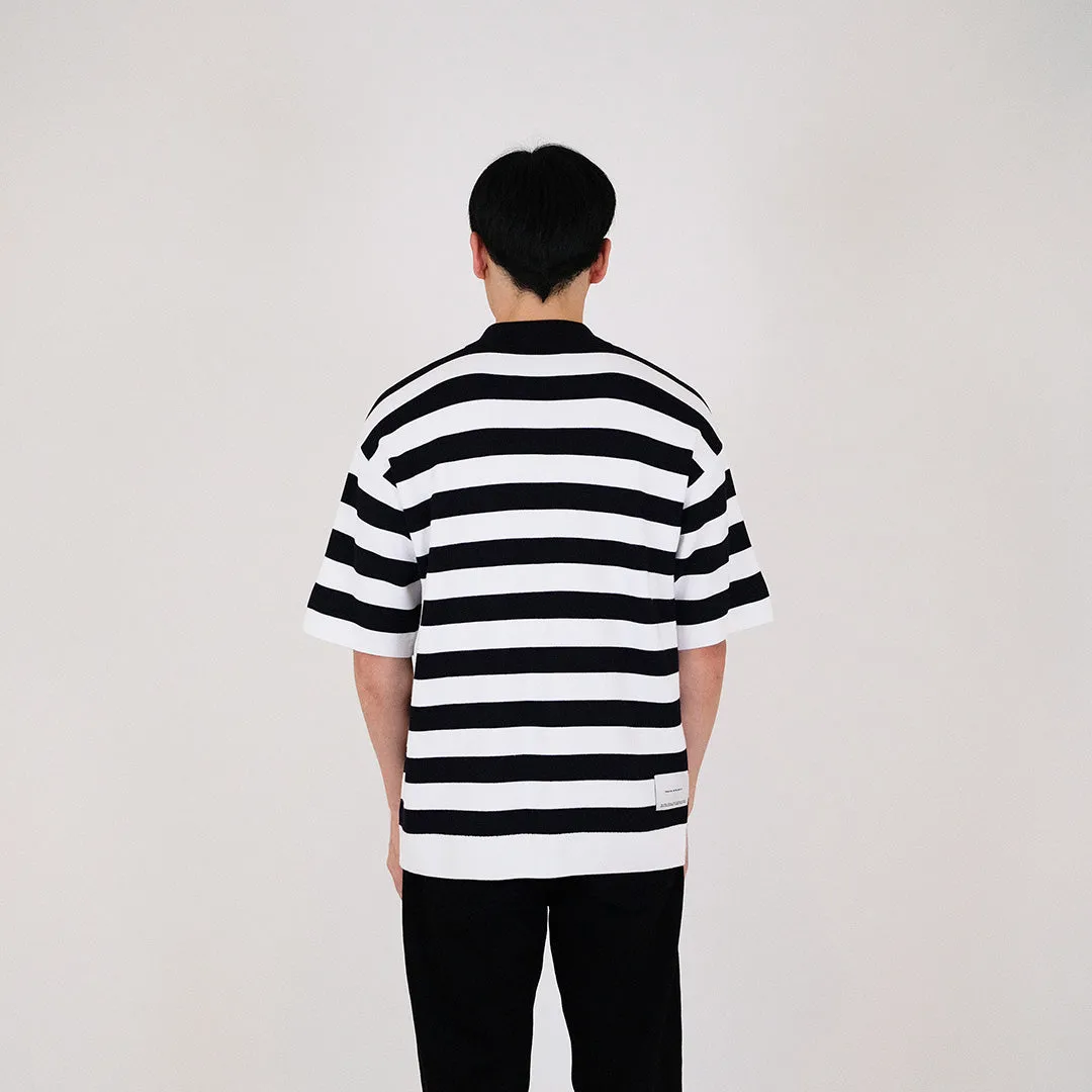 Men Oversized Stripe Polo Sweater - Navy - SM2311162C