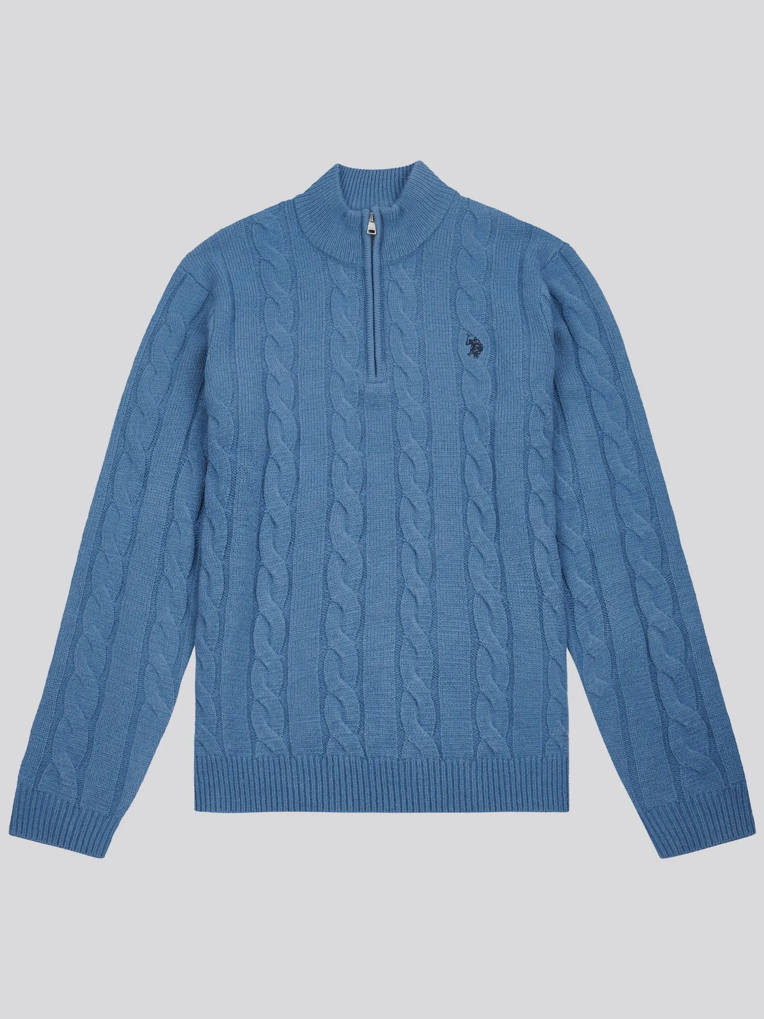 Mens Cable Knit Funnel Neck in Blue Horizon