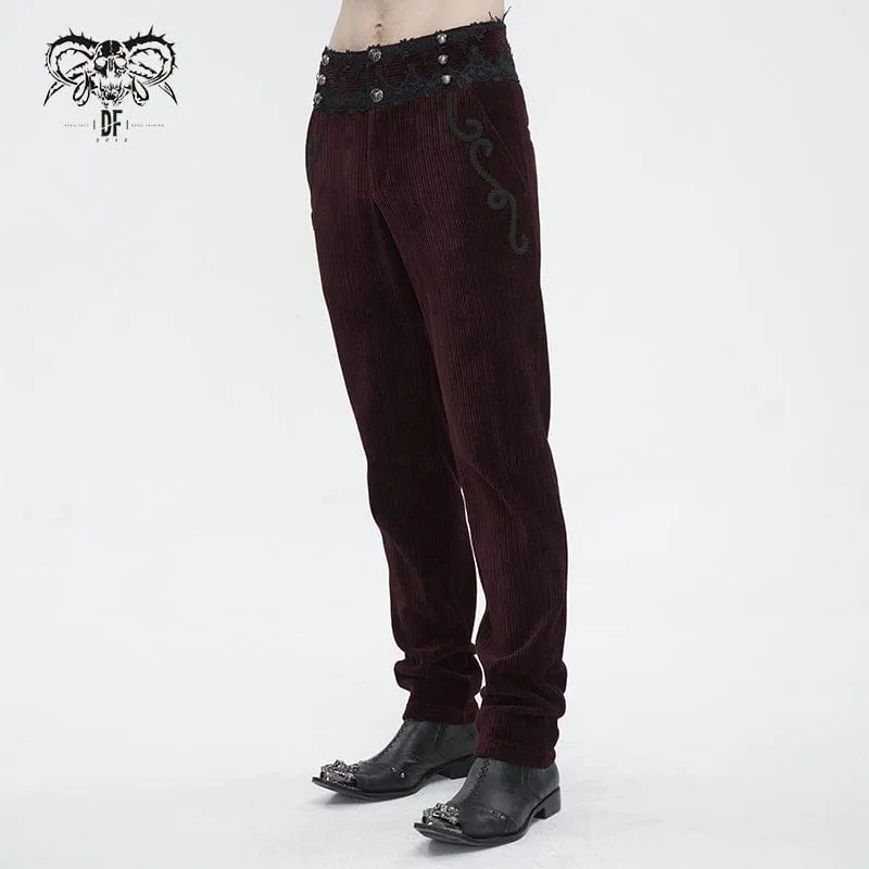 Men's Gothic High-waisted Lace Splice Pants Red