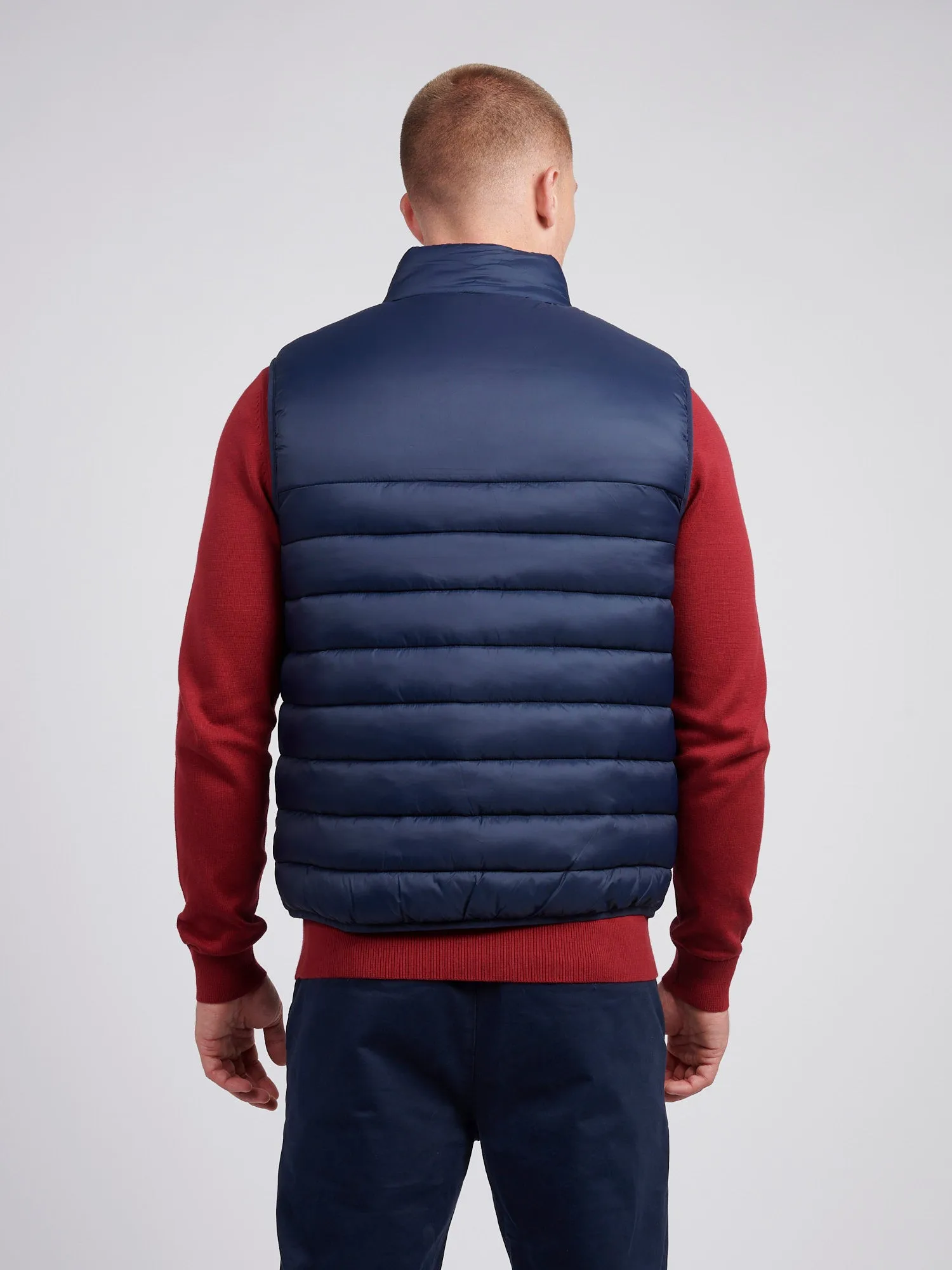 Mens Panelled Quilted Gilet in Dark Sapphire Navy / Haute Red DHM