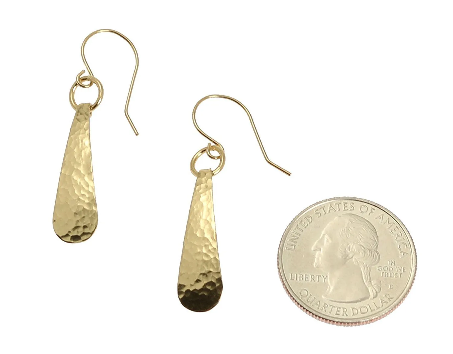 Mini Hammered Tear Drop Nu Gold Brass Earrings