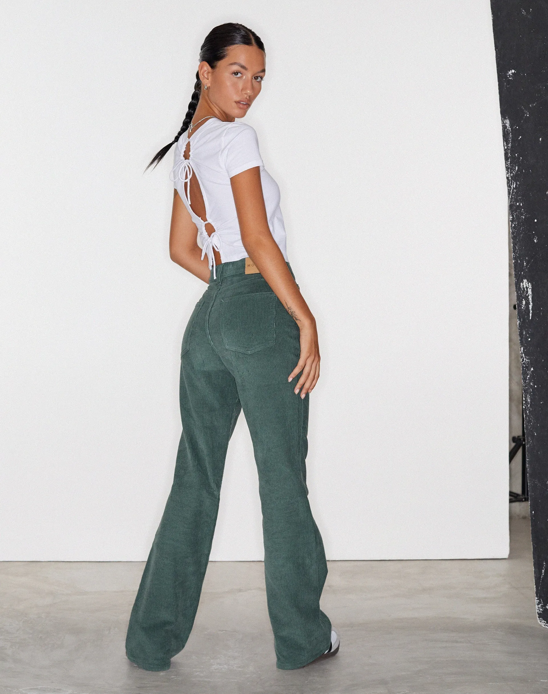 MOTEL X OLIVIA NEILL Bootleg Jeans in Cord Green