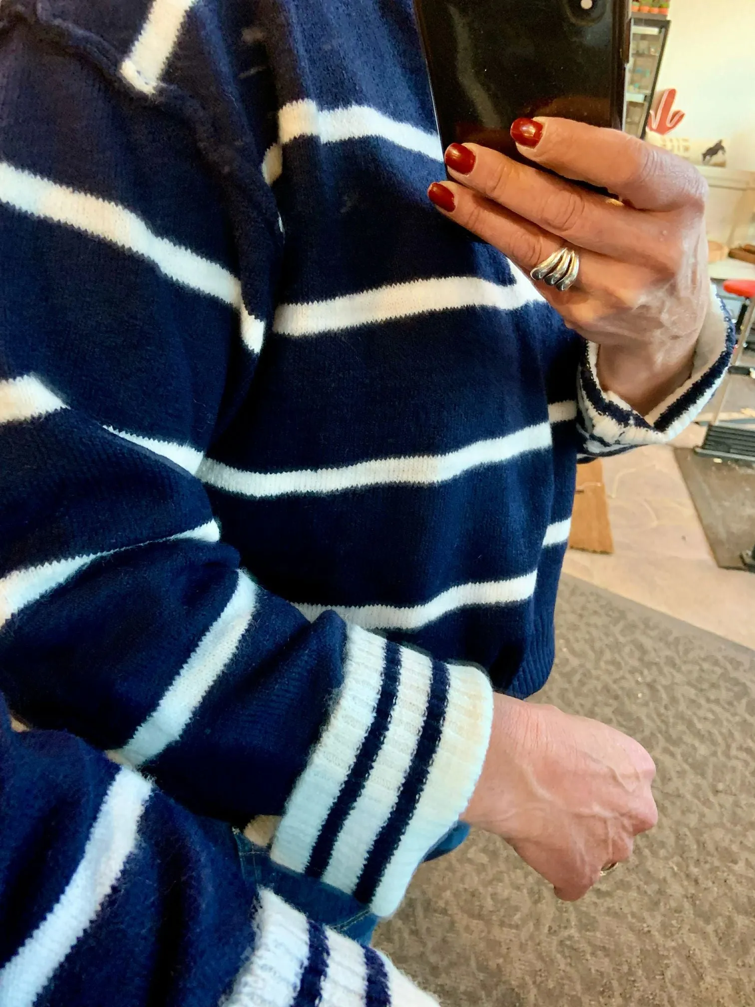 Navy & White Striped Polo Collar Sweater