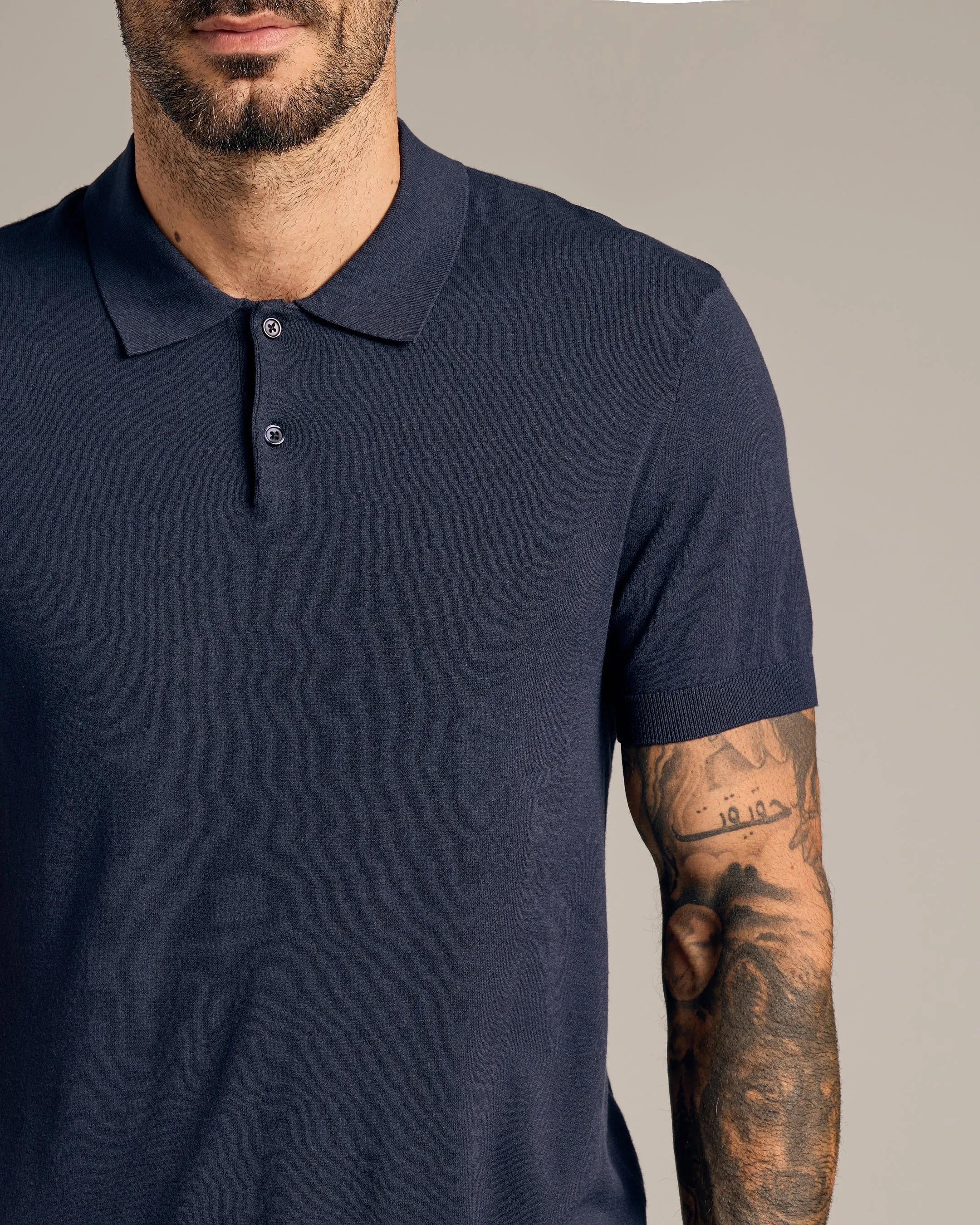 Navy Short Sleeve Sweater Polo