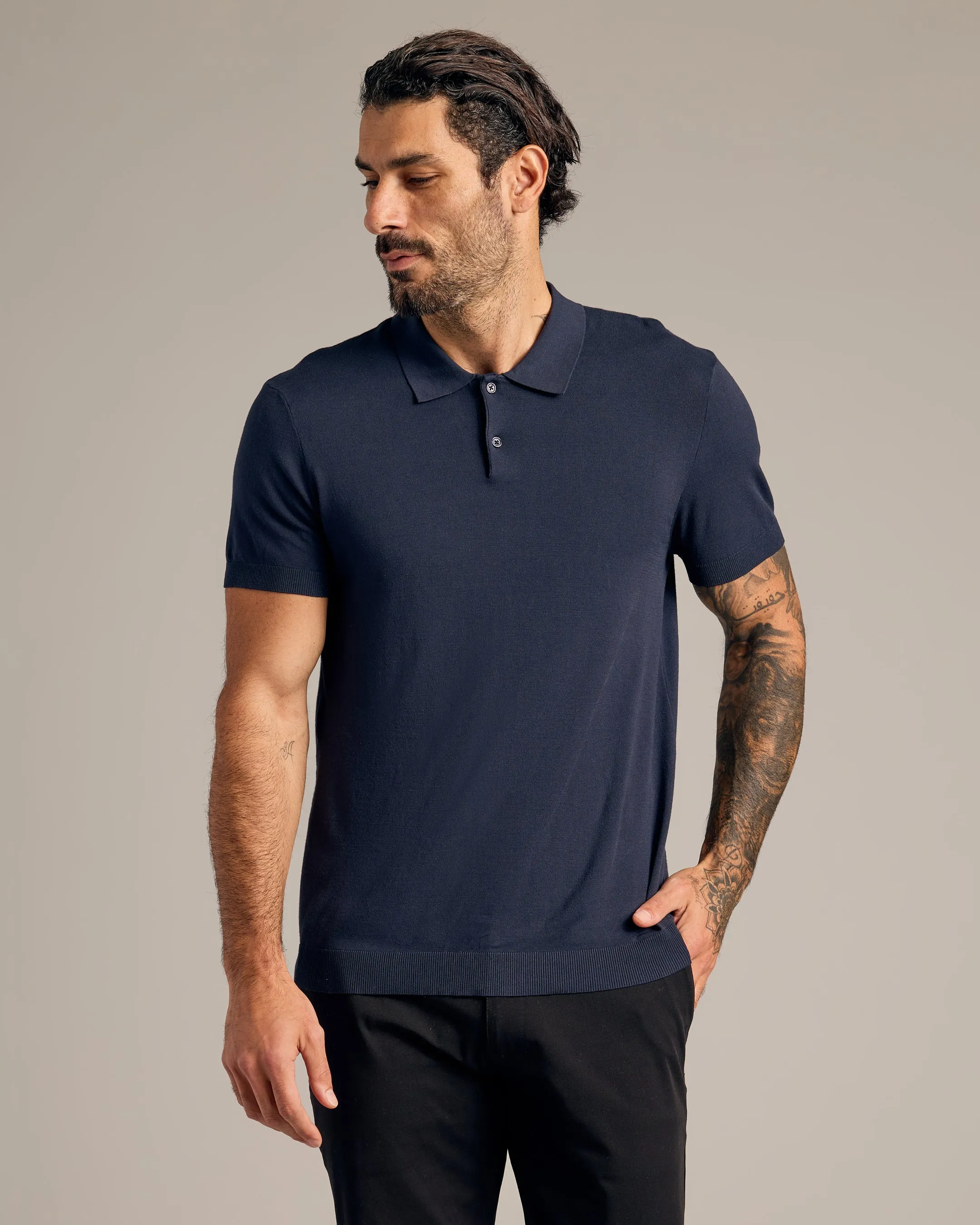 Navy Short Sleeve Sweater Polo