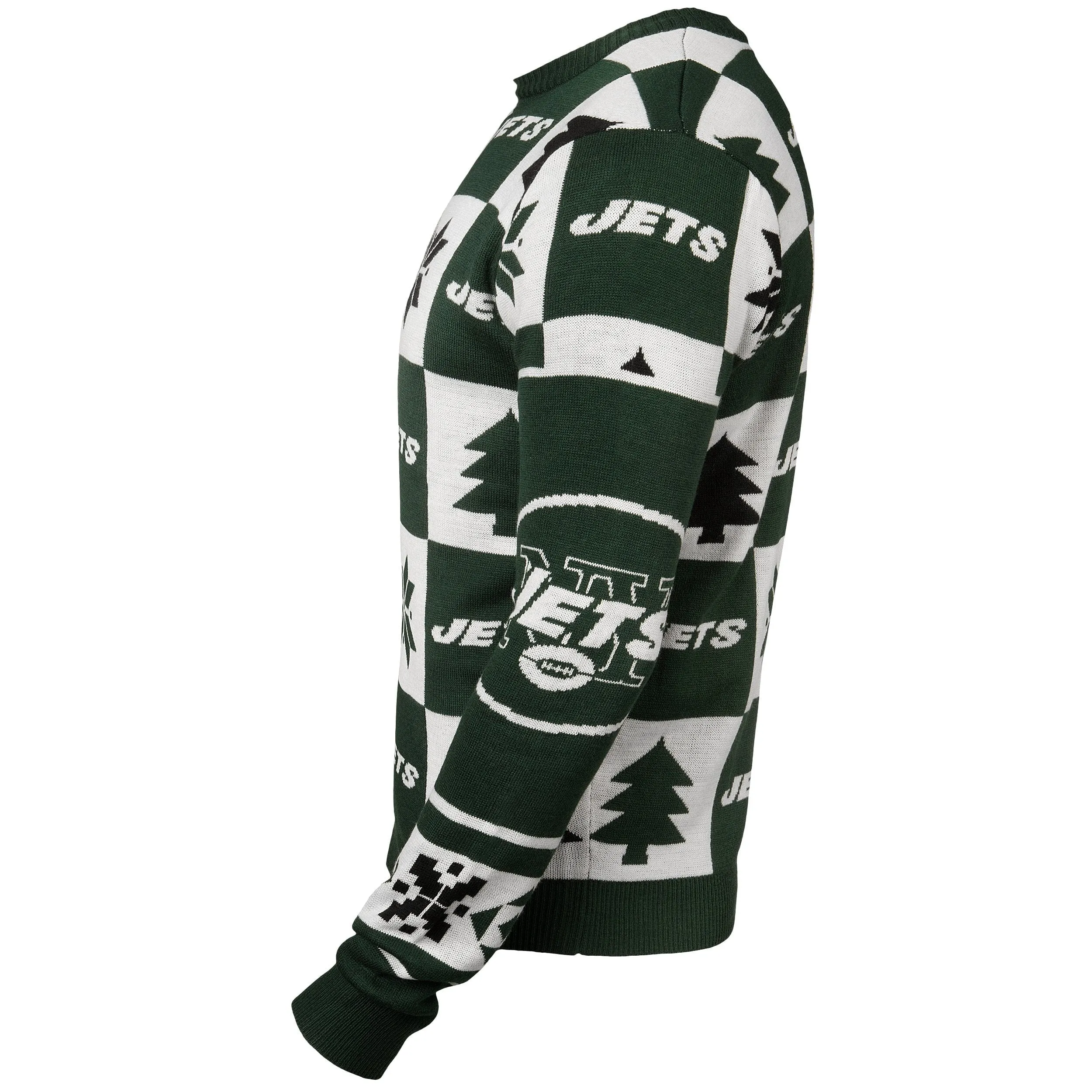 New York Jets Forever Collectibles Dark Green & White Knit Patches Ugly Sweater