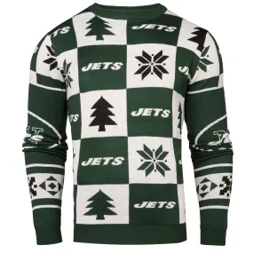 New York Jets Forever Collectibles Dark Green & White Knit Patches Ugly Sweater