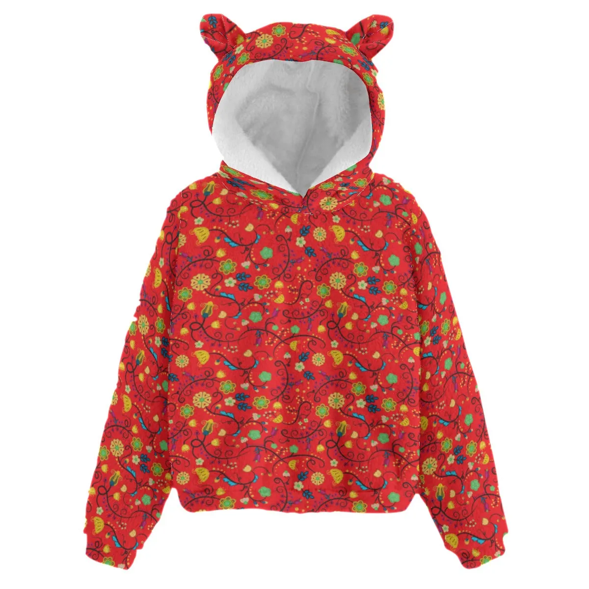 Nipin Blossom Fire Kid’s Borg Fleece Hoodie With Ear