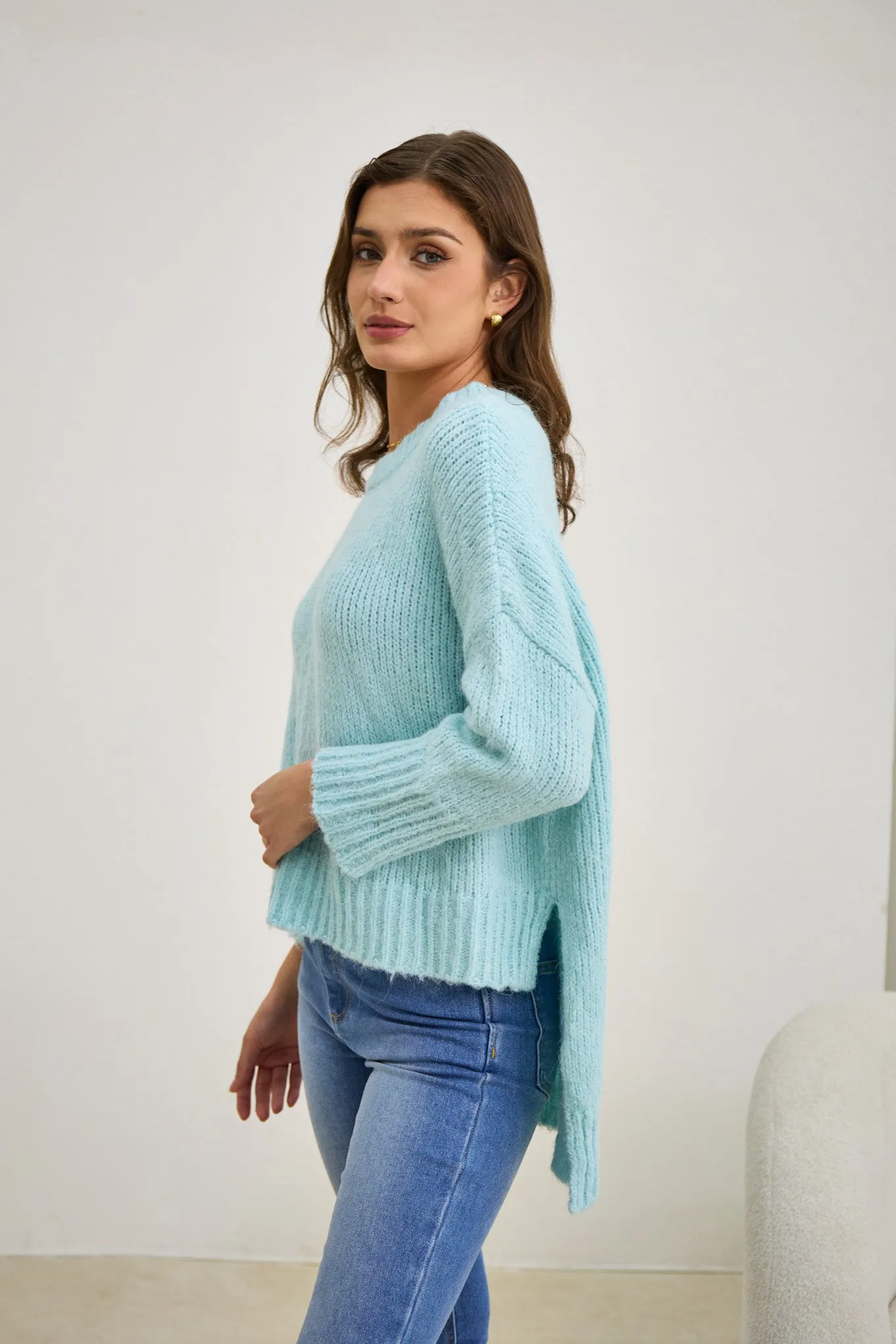 Nora Blue Step Hem Knit Sweater