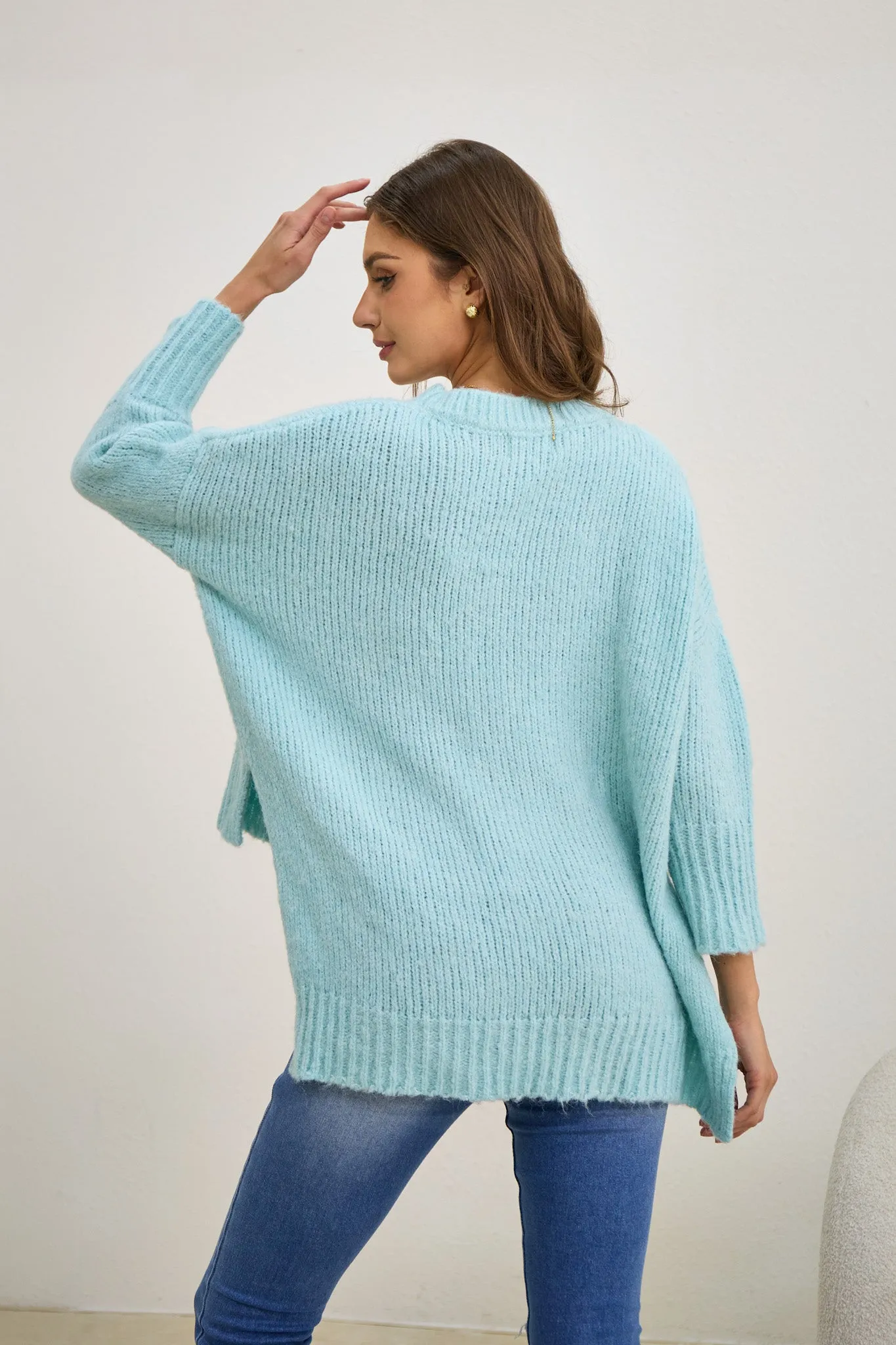 Nora Blue Step Hem Knit Sweater