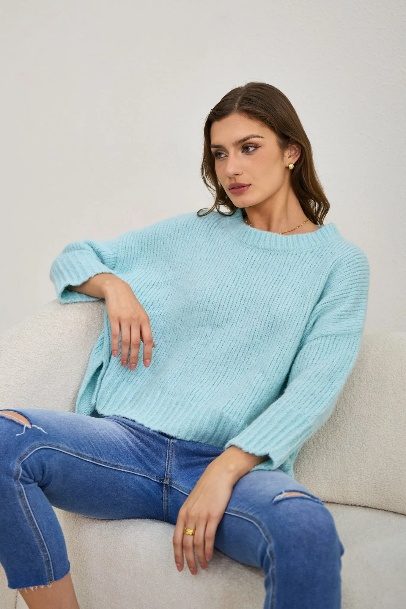 Nora Blue Step Hem Knit Sweater