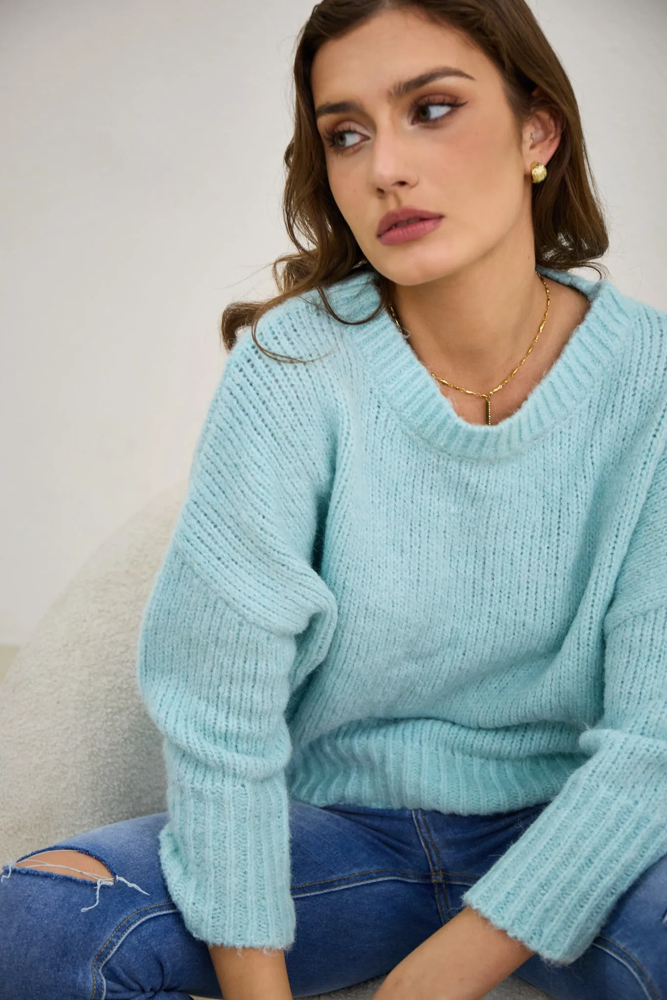 Nora Blue Step Hem Knit Sweater