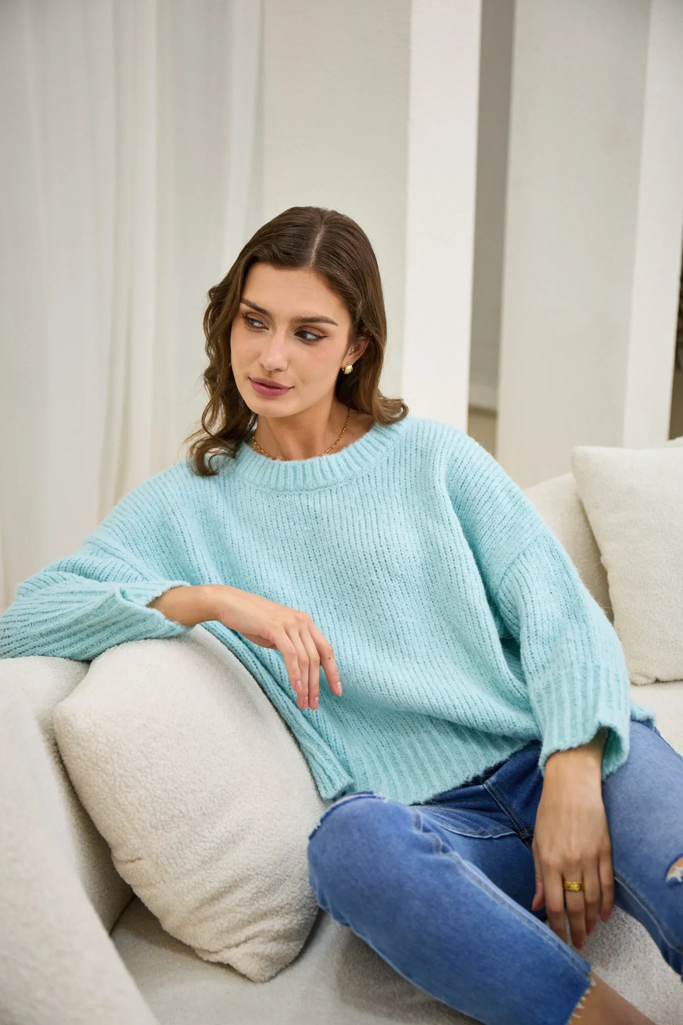 Nora Blue Step Hem Knit Sweater