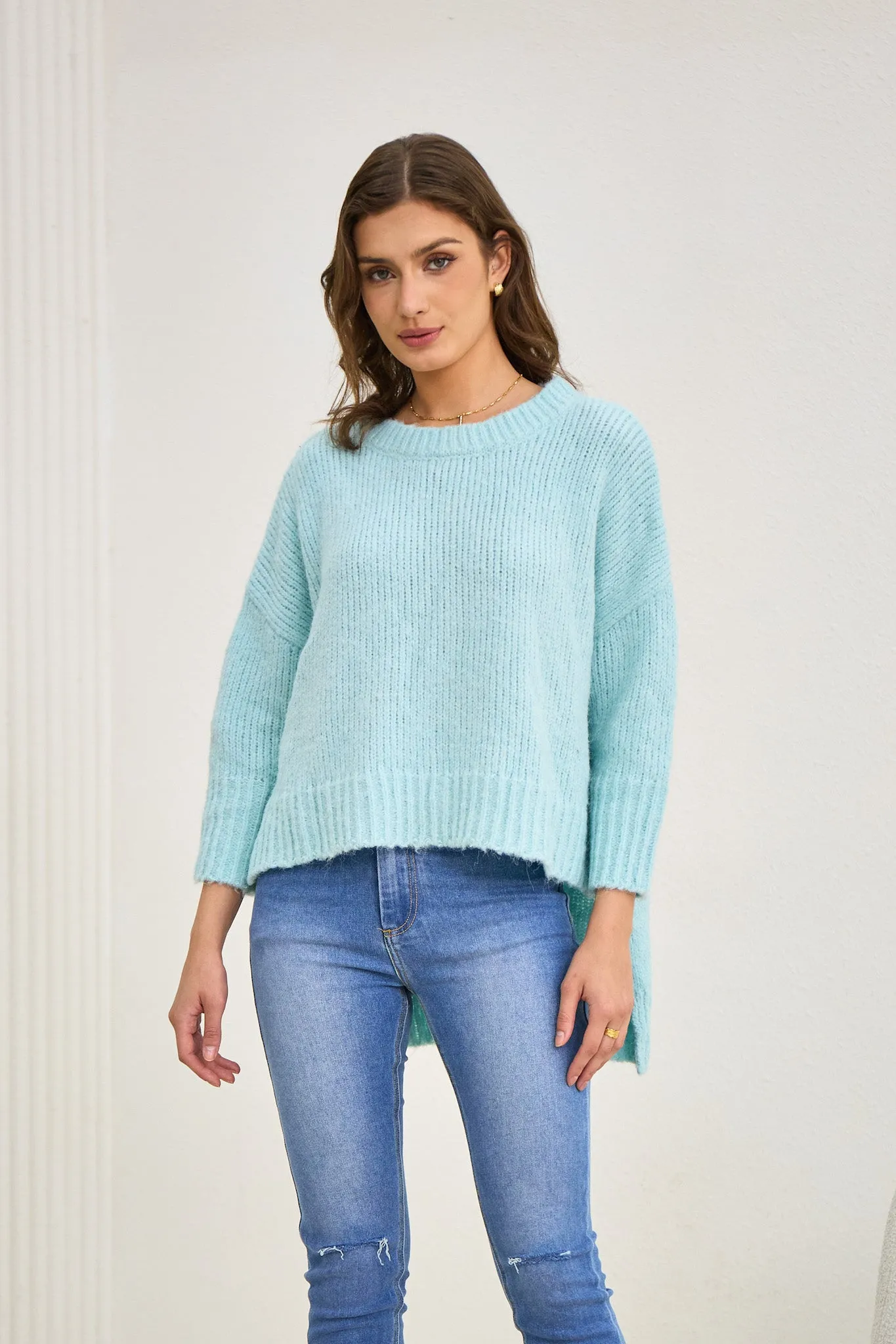 Nora Blue Step Hem Knit Sweater